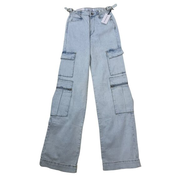 WeWoreWhat Light Wash Utility Straight Jeans NWT Sz 24 Denim Cargo Pants - Picture 2 of 10